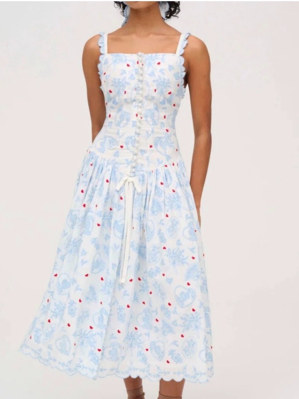 For Love & Lemons Livia Linen and Cotton Midi Dress NWOT